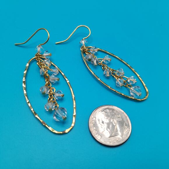 Clear Crystal Oval Hoop Earrings, Gold Tone Ear Wires - Picture 12 of 12